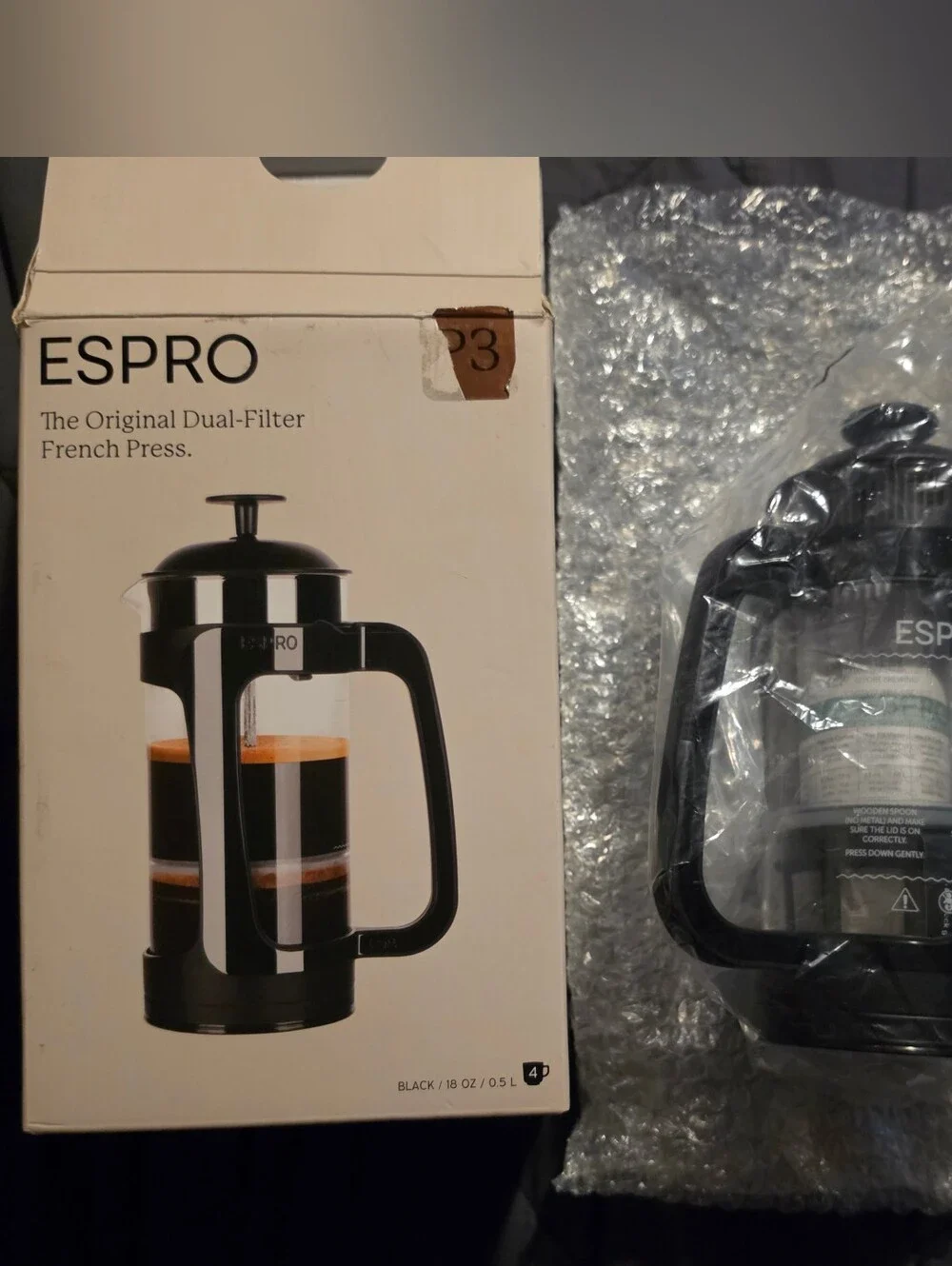 Black French Press Coffee Maker with Handle